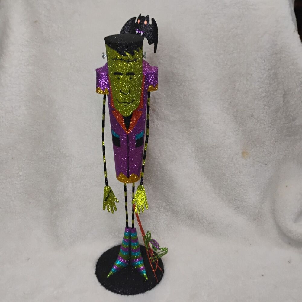 Pier 1 Glittered Metal Frankenstein Groom Halloween Figurine 15.5" READ